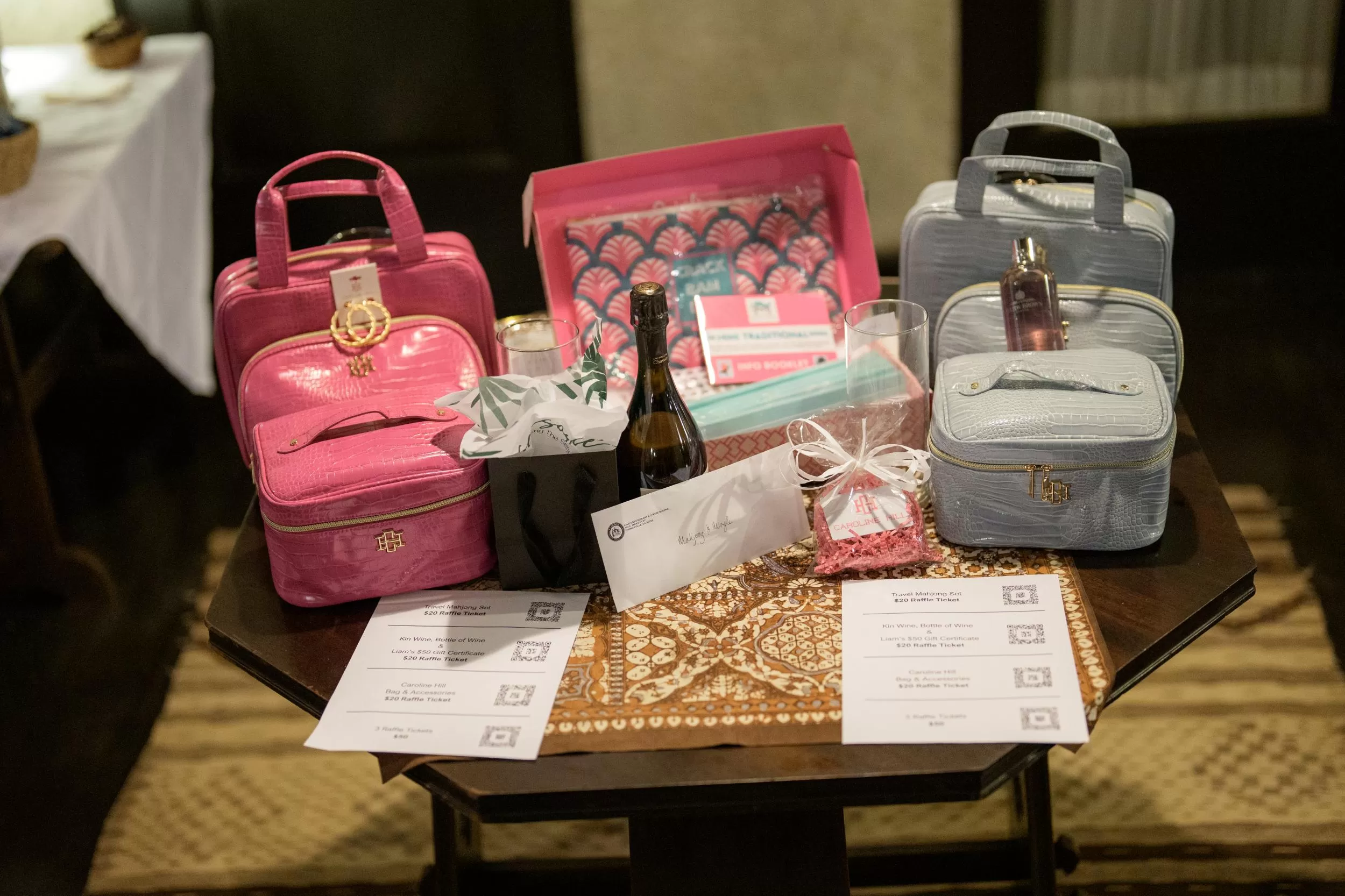 a table with raffle prizes